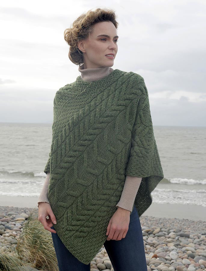Super Soft Cable Stitch Poncho - Meadow Green 