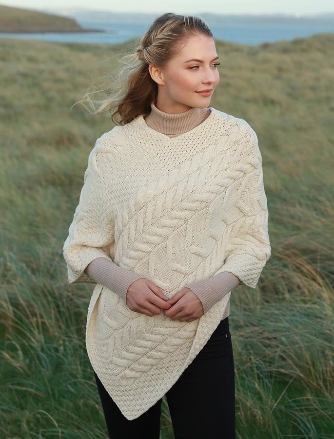 Super Soft Cable Stitch Poncho - Classic Aran 