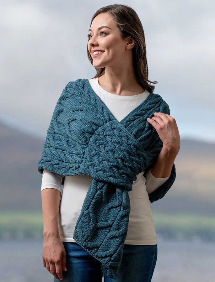 Super Soft Cabled Shawl - Irish Sea 