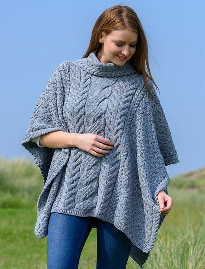 Super Soft Cowl Neck Poncho - Ocean Grey 
