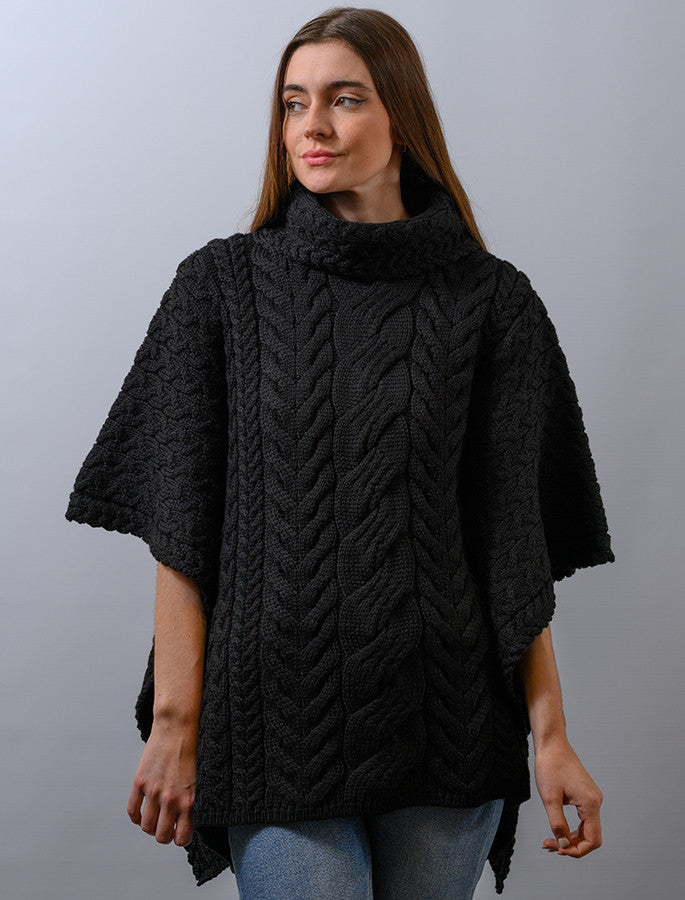 Super Soft Cowl Neck Poncho - Black 