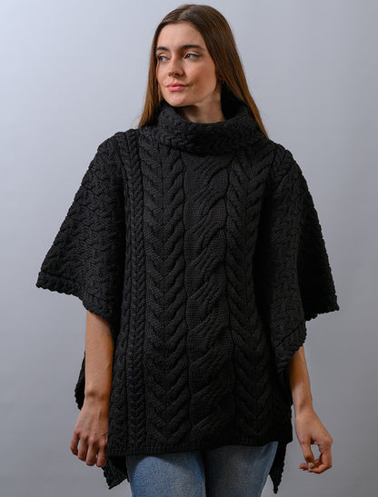 Super Soft Cowl Neck Poncho - Black 