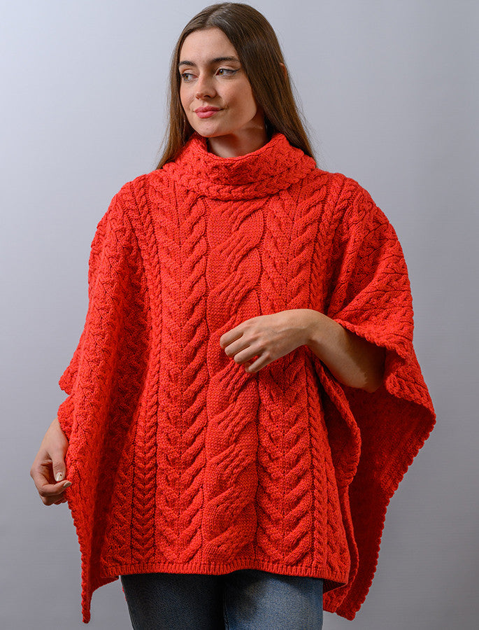 Super Soft Cowl Neck Poncho - Coral 