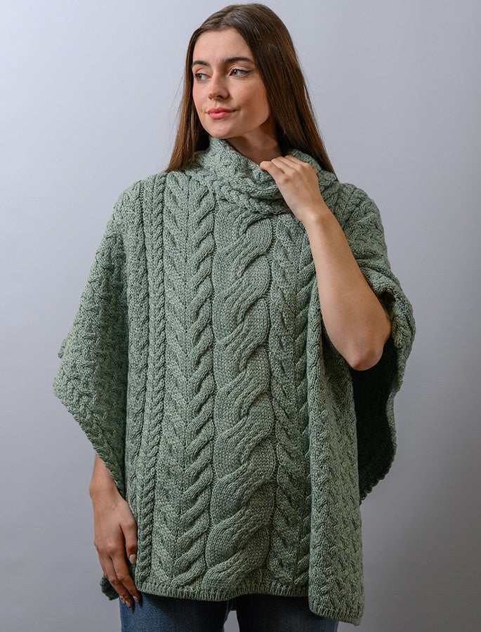 Super Soft Cowl Neck Poncho-Seafoam Green 