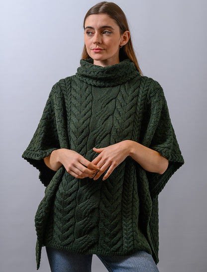 Super Soft Cowl Neck Poncho - Seaweed Green 