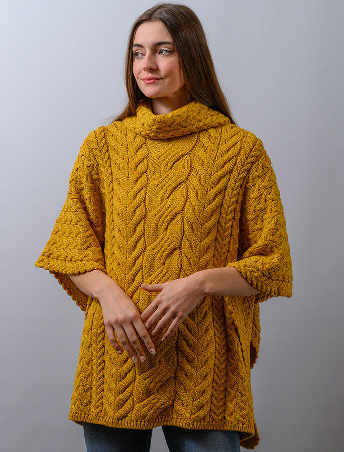 Super Soft Cowl Neck Poncho - Yellow 