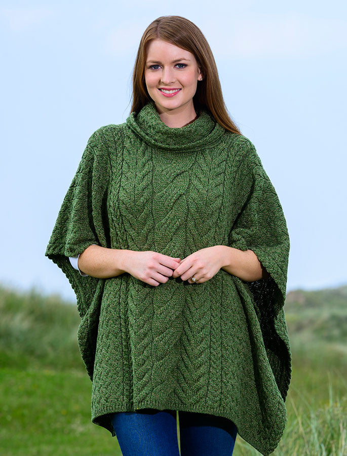 Super Soft Cowl Neck Poncho - Meadow Green 
