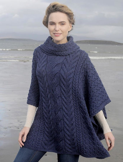 Super Soft Cowl Neck Poncho - Ink 