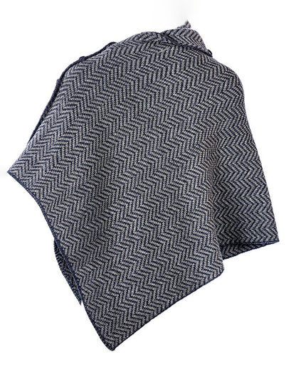 Herringbone Merino Poncho with Button Detail - Derby/Grey 