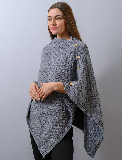 Extra Soft Trellis Poncho - Ocean Grey 