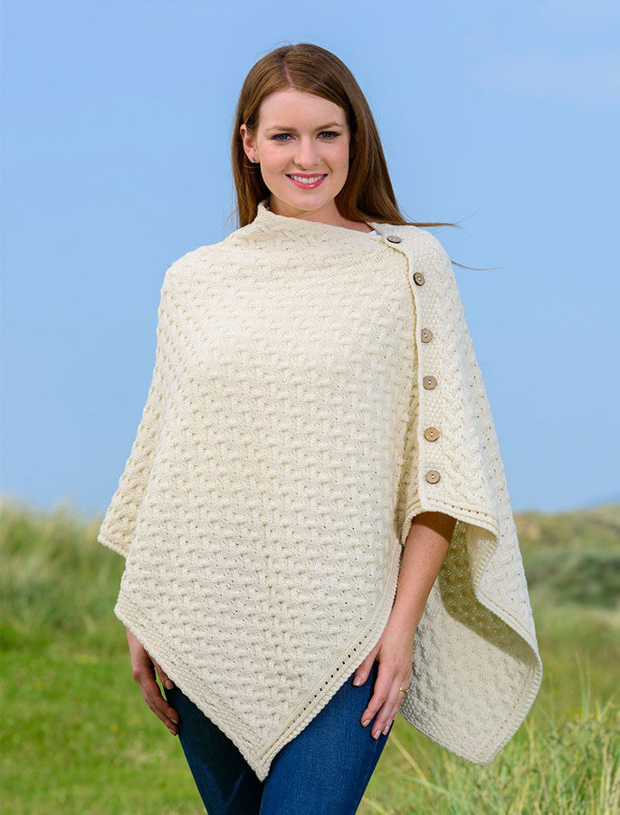 Super Soft Trellis Poncho -  Classic Aran 