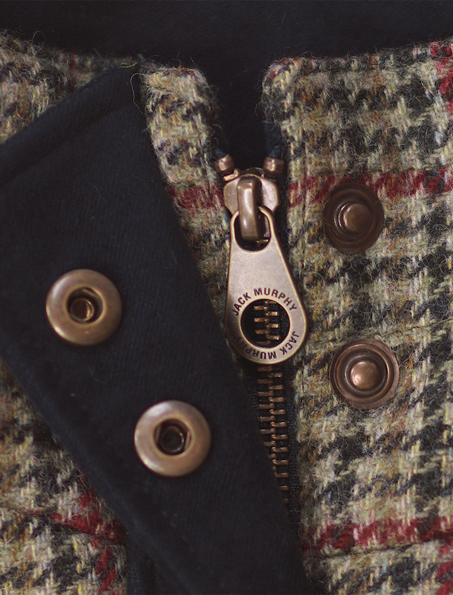 Aideen Tweed Gilet – Hacking Check Zip &amp; Button Detail 