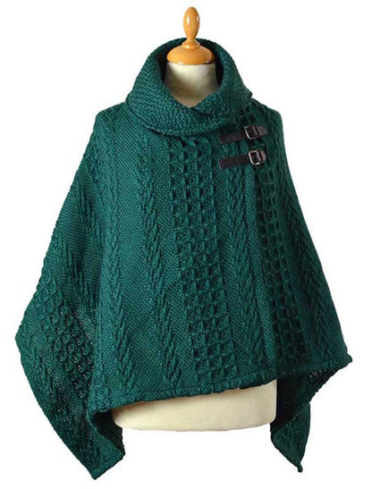 Shawl Collar Poncho - Green 