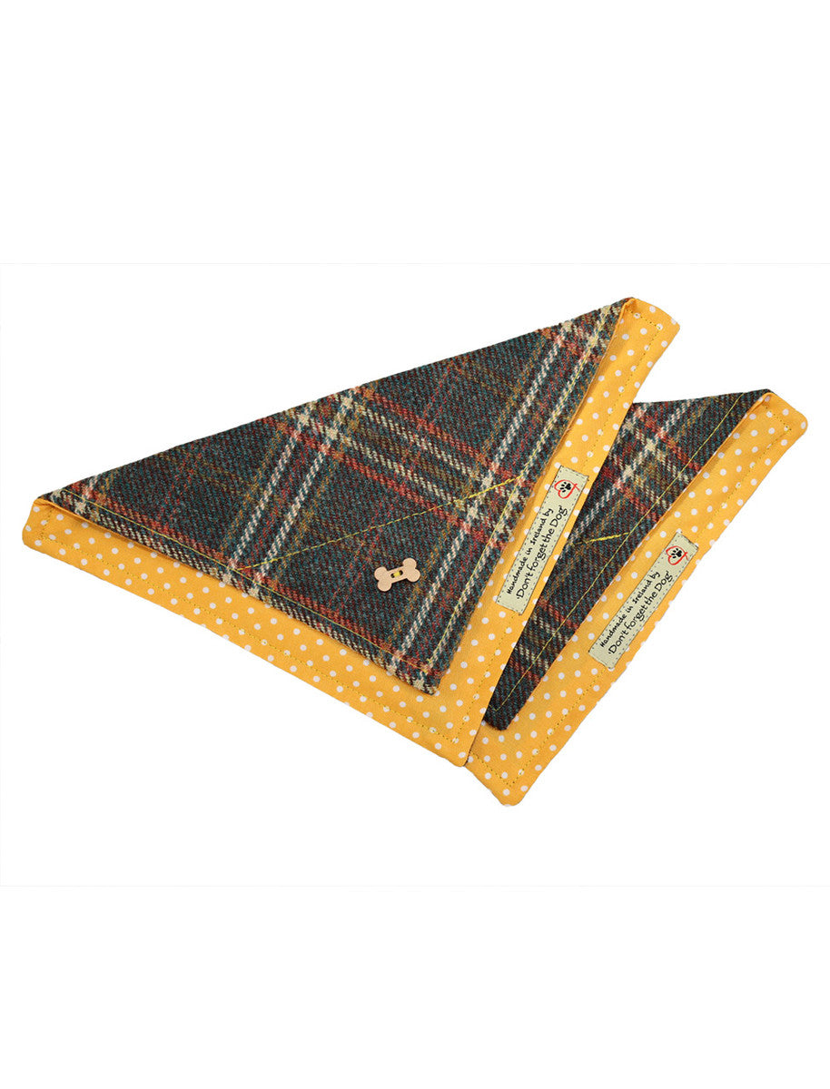 Tweed Doggy Neckerchief Bandana - Bright Green &amp; Russet Windowpane