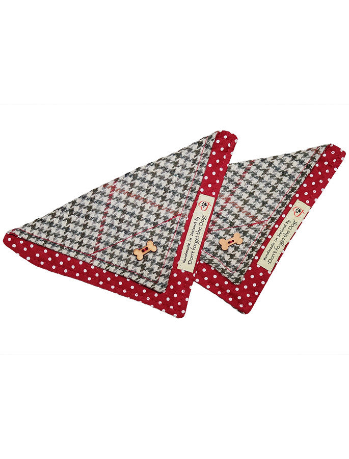 Christmas Tweed Doggy Neckerchief Bandana - Red &amp; Green