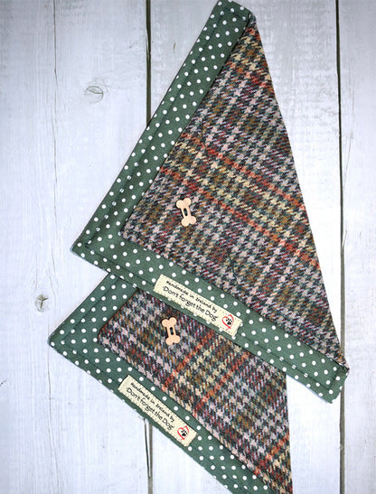 Tweed Doggy Neckerchief Bandana - Green &amp; Amber Plaid