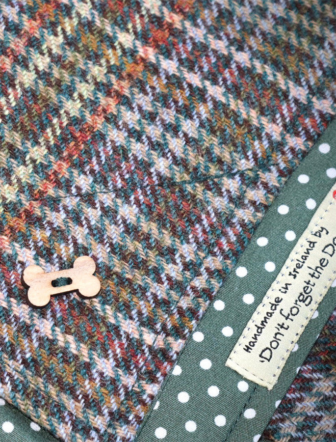 Tweed Doggy Neckerchief Bandana - Green &amp; Amber Plaid