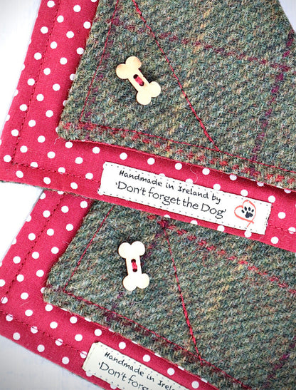 Tweed Doggy Neckerchief Bandana - Green Windowpane