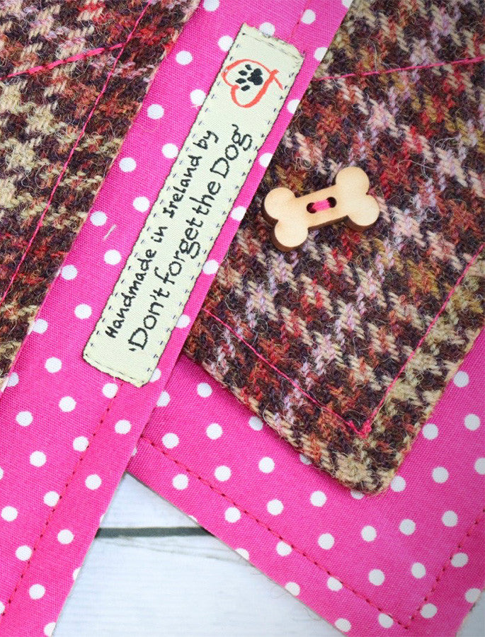 Tweed Doggy Neckerchief Bandana - Pink &amp; Amber Plaid
