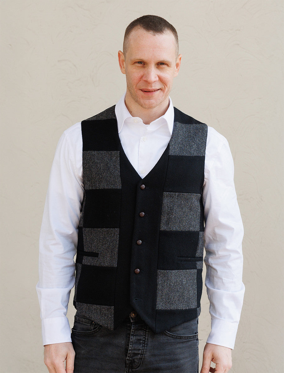 Irish Tweed Patchwork Waistcoat - Black