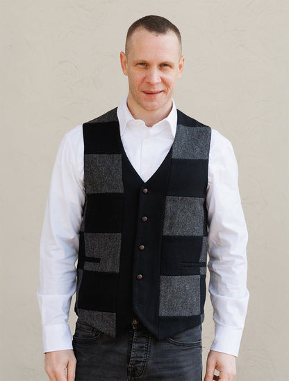 Irish Tweed Patchwork Waistcoat - Black