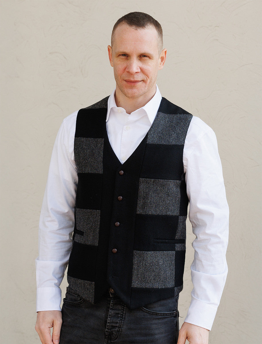 Irish Tweed Patchwork Waistcoat - Black