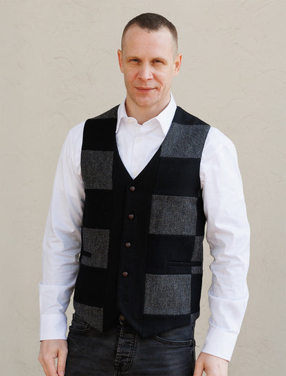 Irish Tweed Patchwork Waistcoat - Black