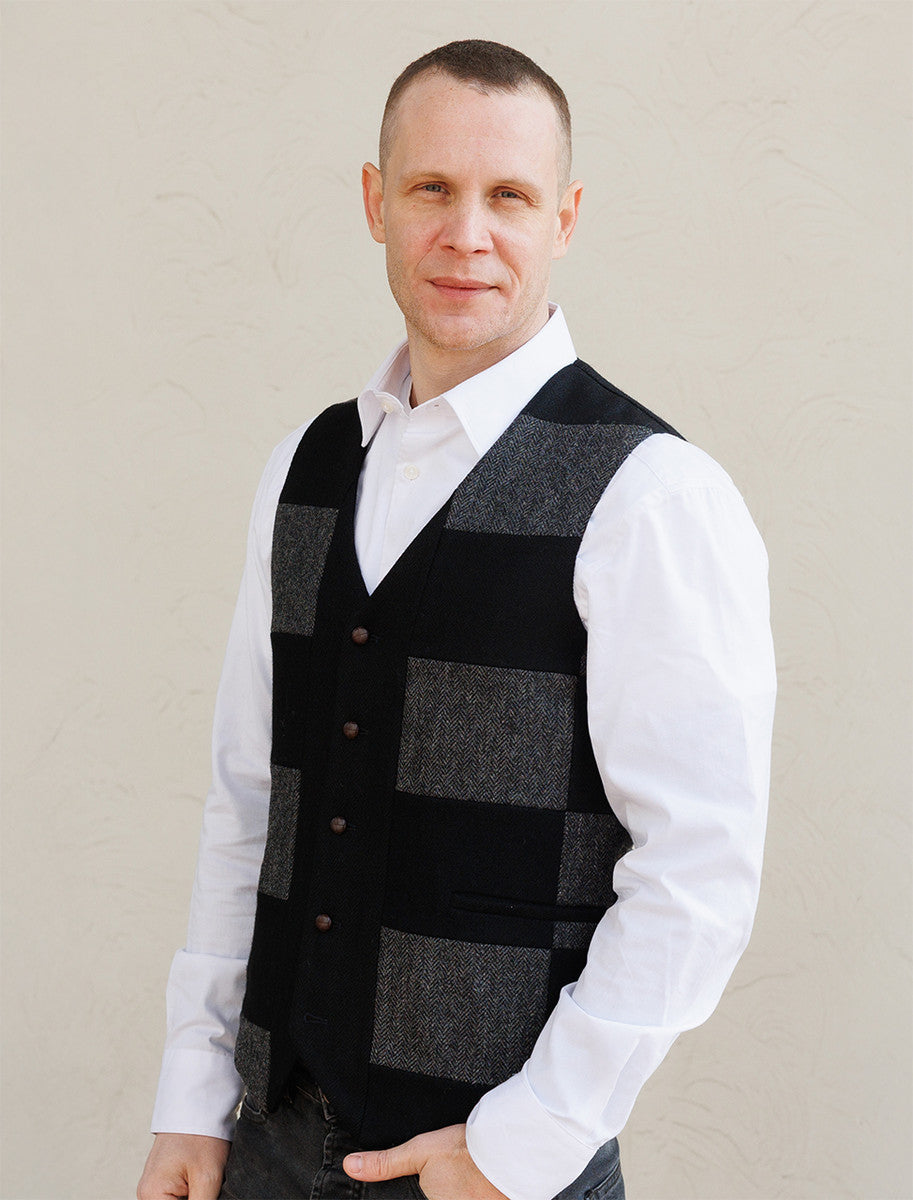 Irish Tweed Patchwork Waistcoat - Black