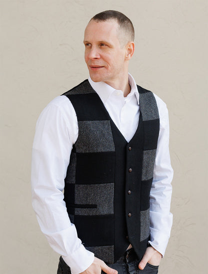 Irish Tweed Patchwork Waistcoat - Black