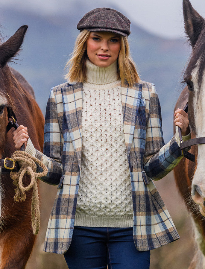 Mucros Tweed Blazer - Cream Navy &amp; Beige 
