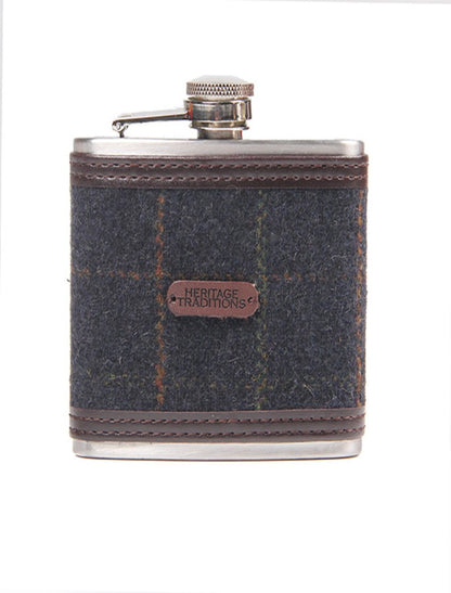 Tweed Hip Flask - Blue Box Check 