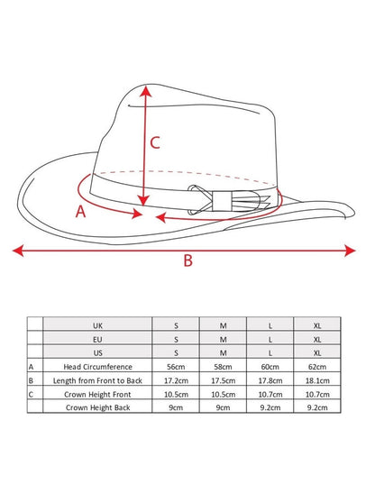 Ladies Boston Jack Wool Felt Hat - Size guide 