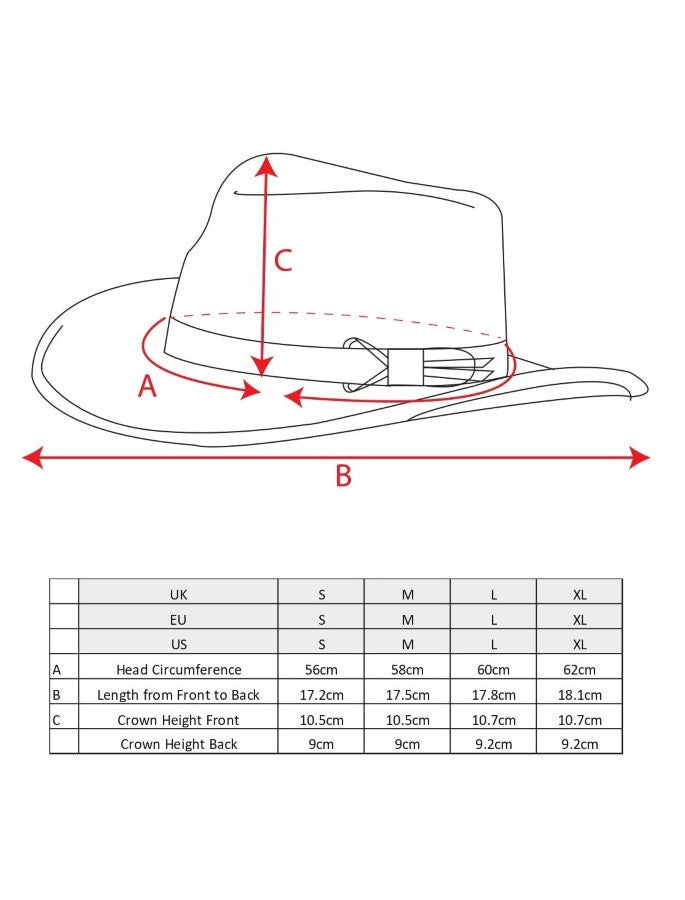 Ladies Boston Jack Wool Felt Hat - Size guide 