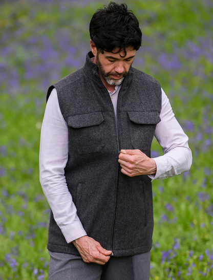 Brian Irish Wool Tweed Bodywarmer - Charcoal 