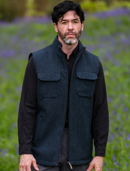 Brian Irish Wool Tweed Bodywarmer - Navy 