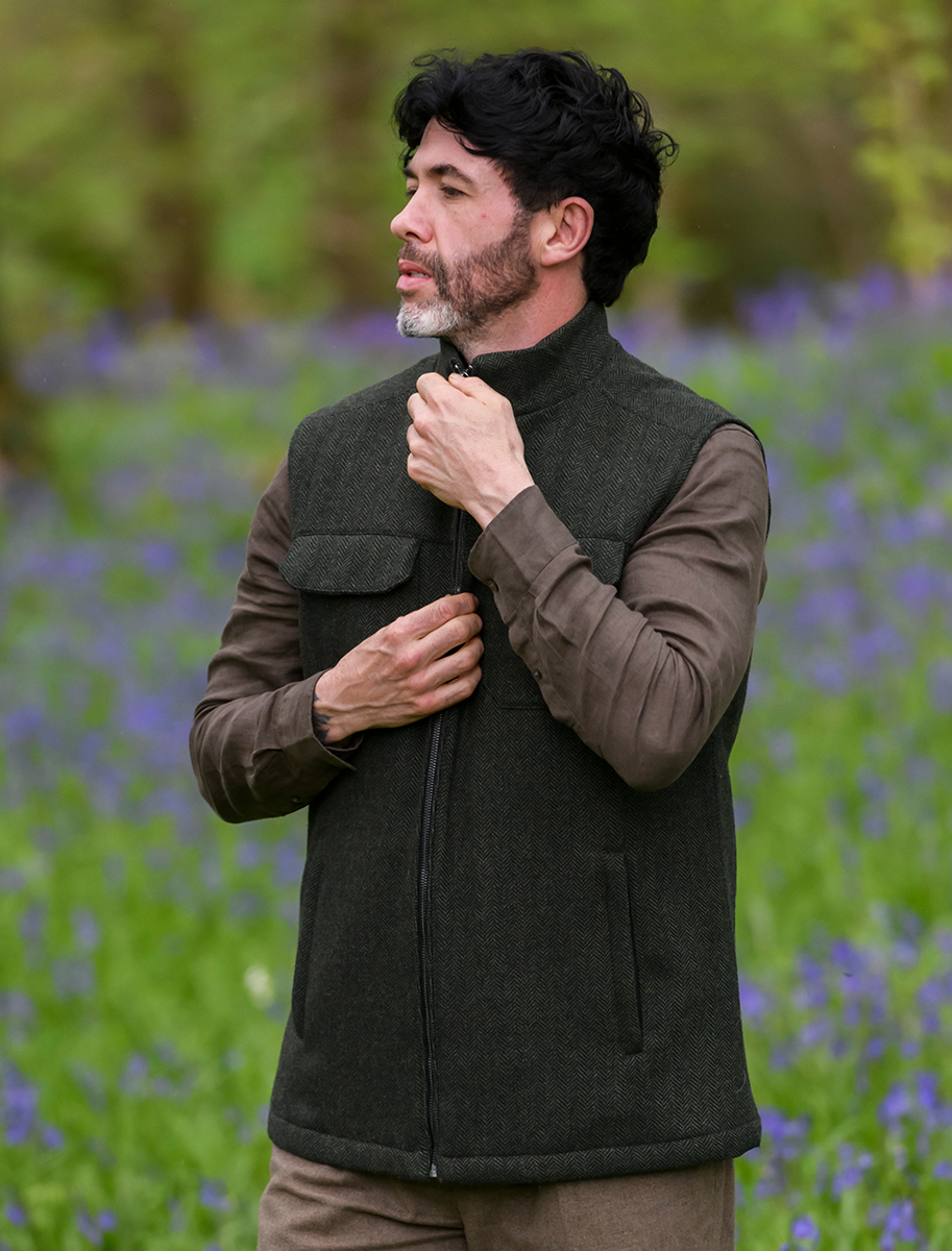 Brian Irish Wool Tweed Gilet - Olive 