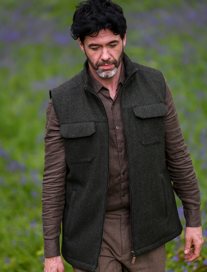 Brian Irish Wool Tweed Gilet - Olive 