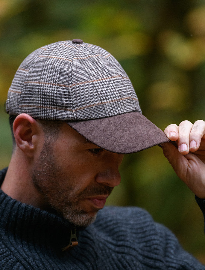 Tweed / Suede Brown Box Check Baseball Cap