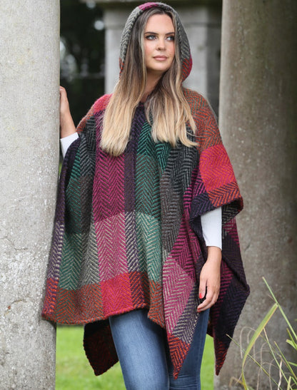 Sarah Hooded One Button Cape - Multi-Mulberry 