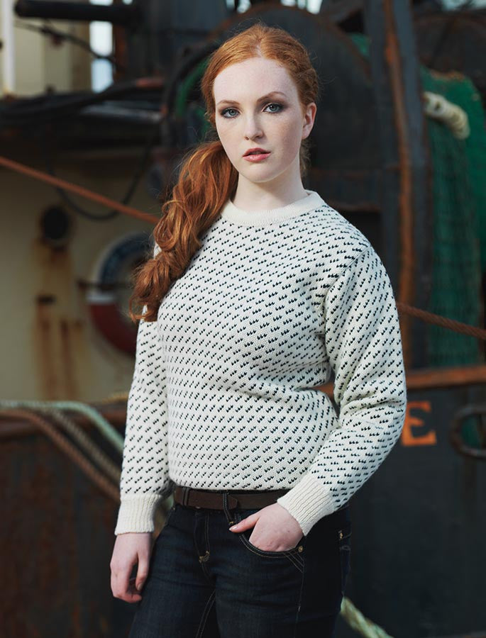 Norwegian Sweater for Women - White With Navy 