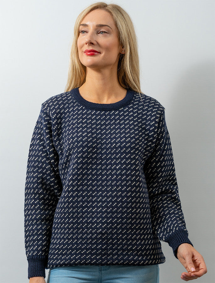 Norwegian Sweater for Women - Navy With White 