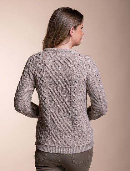 Cable Crew Neck Sweater with Pockets - 