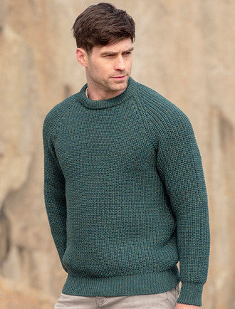 Irish Fisherman Ribbed Sweater - Moss Green