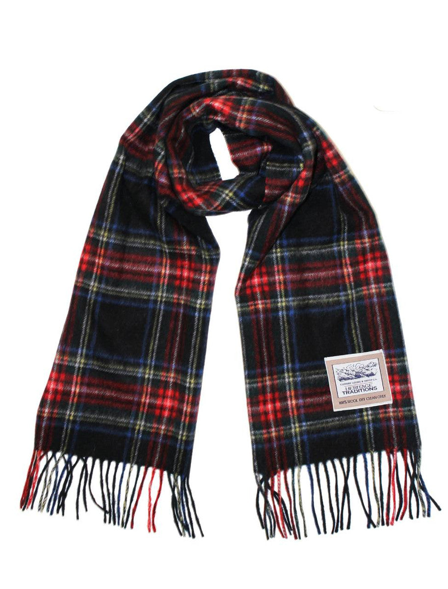 Pure Wool Tartan Check Scarf - Black