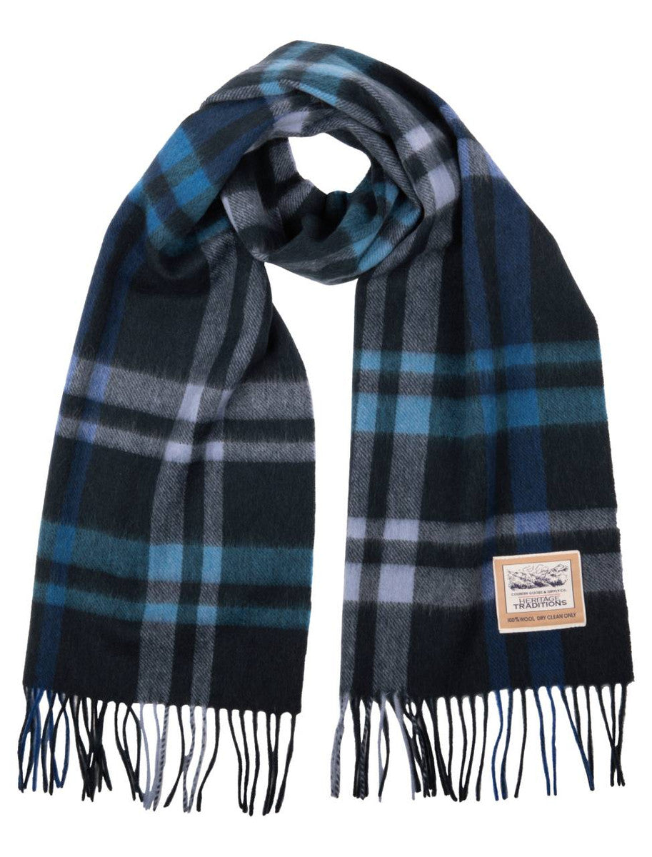 Pure Wool Tartan Check Scarf - Navy Check