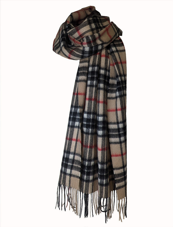 Tartan Wool Stole - Camel 