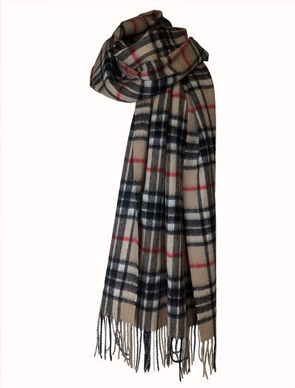 Tartan Wool Stole - Camel 
