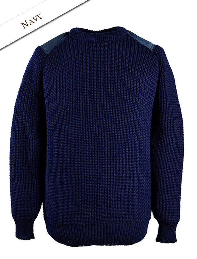 Irish Fishermans Ribbed Sweater with Patches - Navy 
