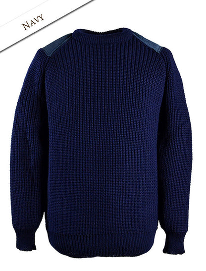 Irish Fishermans Ribbed Sweater with Patches - Navy 