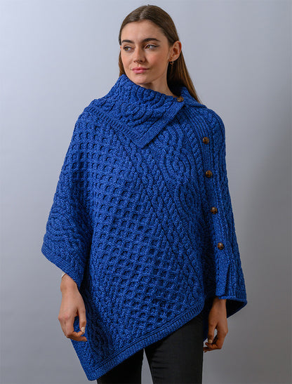 Ladies Merino Button Poncho - Blue Marl 